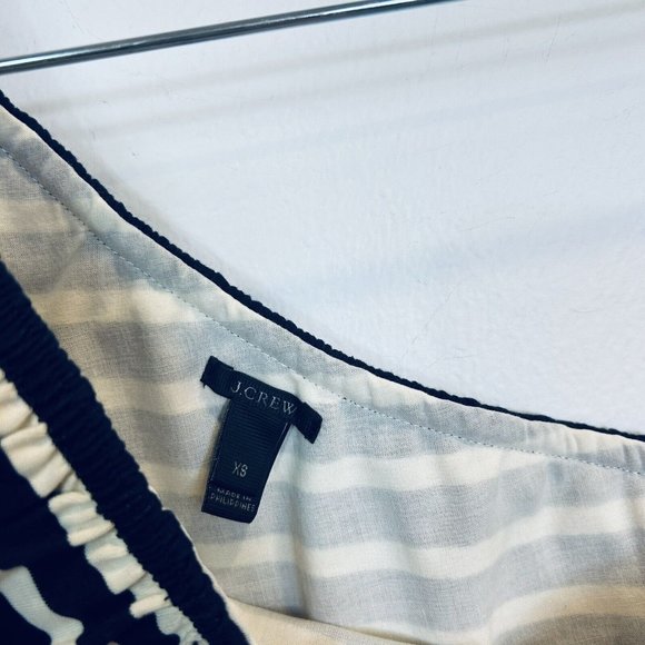 🛑 J. CREW XS One Shoulder Striped Ruffle Top Nautical Blue White G7064 - Picture 5 of 9
